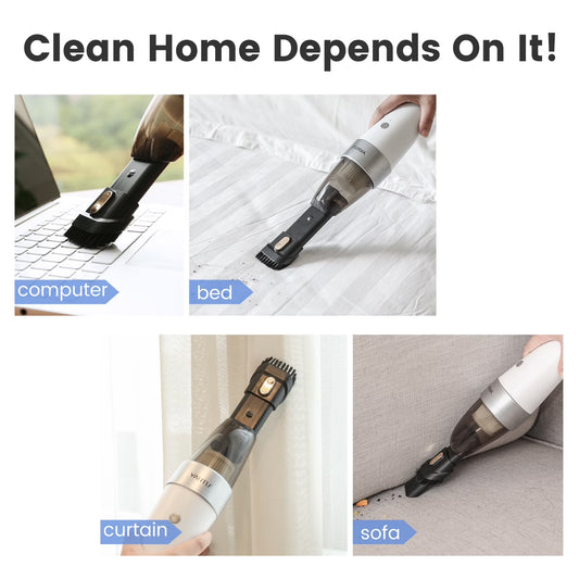Car Vacuum,  Car Vacuum Cleaner High Power 6000PA Mini Handheld Portable Corded Small Vacuum for Quick Car Cleaning, DC 8.4V Portable Auto Vacuum Cleaner for Wet Dry with 2In1 Brush（White)