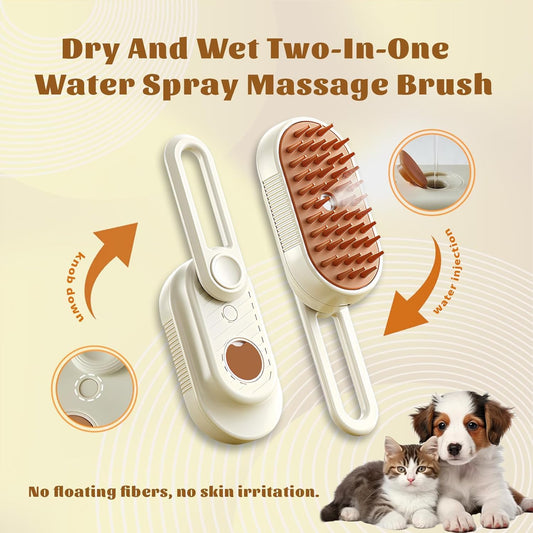 Cat Brush Cat Steam Brush Rechargeable Steamy Pet Grooming for Shedding, Water Spray Massage Brushs, Dog Hair Removal Self Cleaning Brushs Steamer Wet Spa Comb (White)
