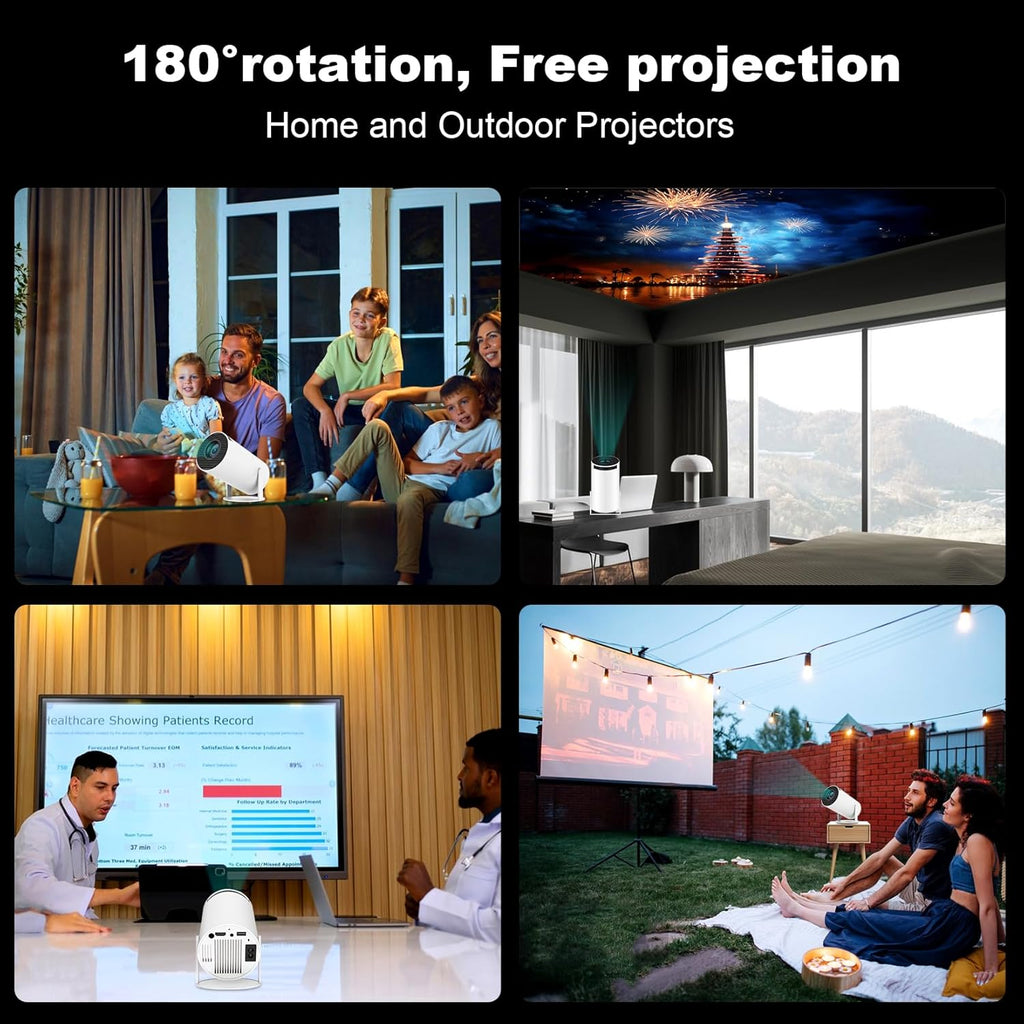 HY300 Mini Portable Projector, Support 4K 1080P with Dual-Band WIFI6 5G Wireless 5.0 Bluetooth Android 11, 180° Rotatable, Auto Keystone Correction, 35"-130" Screen Video Projector