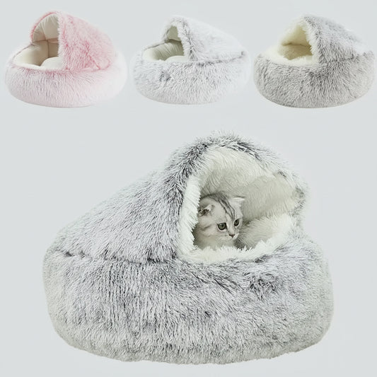 Winter Plush Pet Cat Bed round Cat Cushion Cat House 2 in 1 Warm Cats Basket Pet Sleep Bag Kitten Nest Kennel for Small Dog Cats
