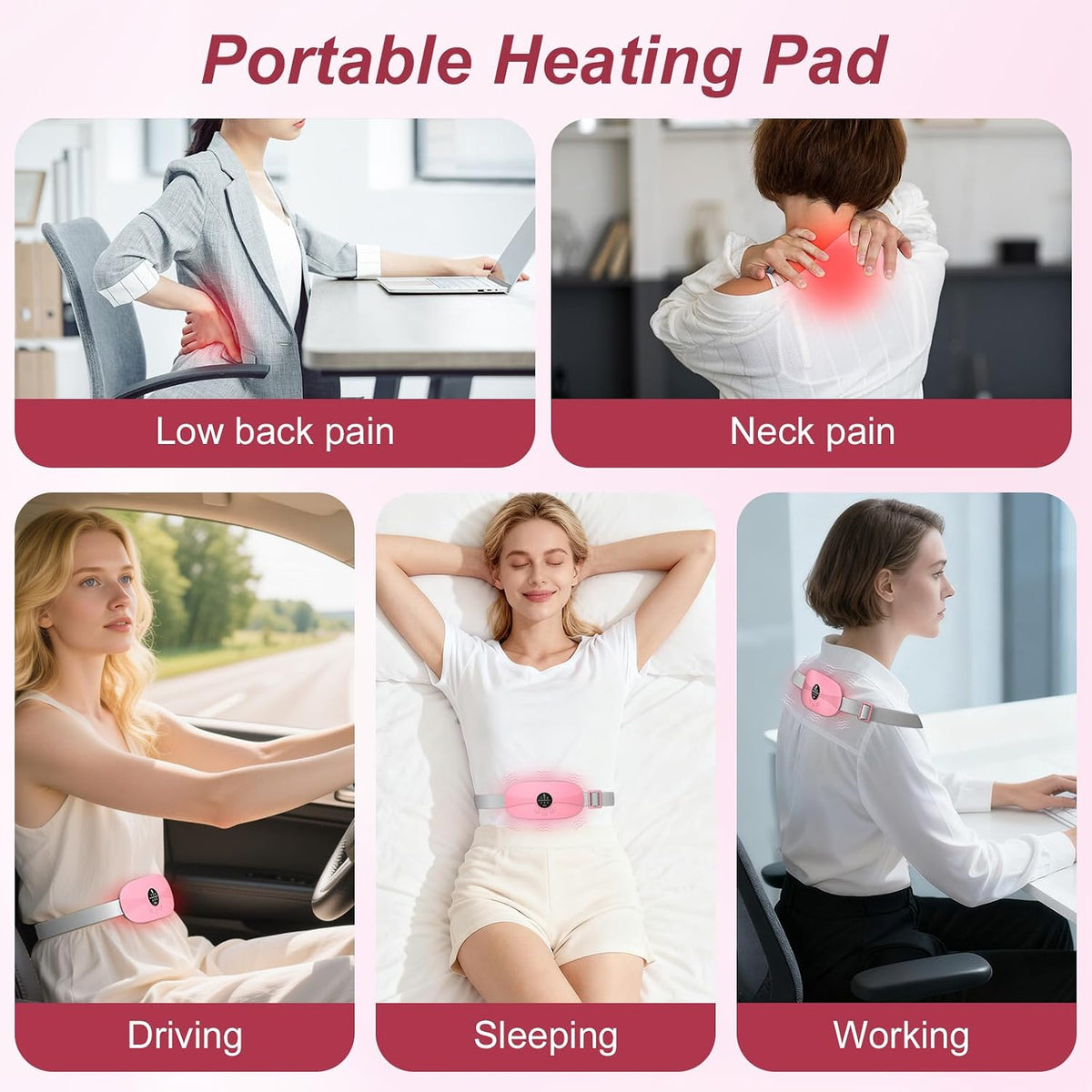 Portable Heating Pad for Cramps, Small Pink Heating Pad for Women