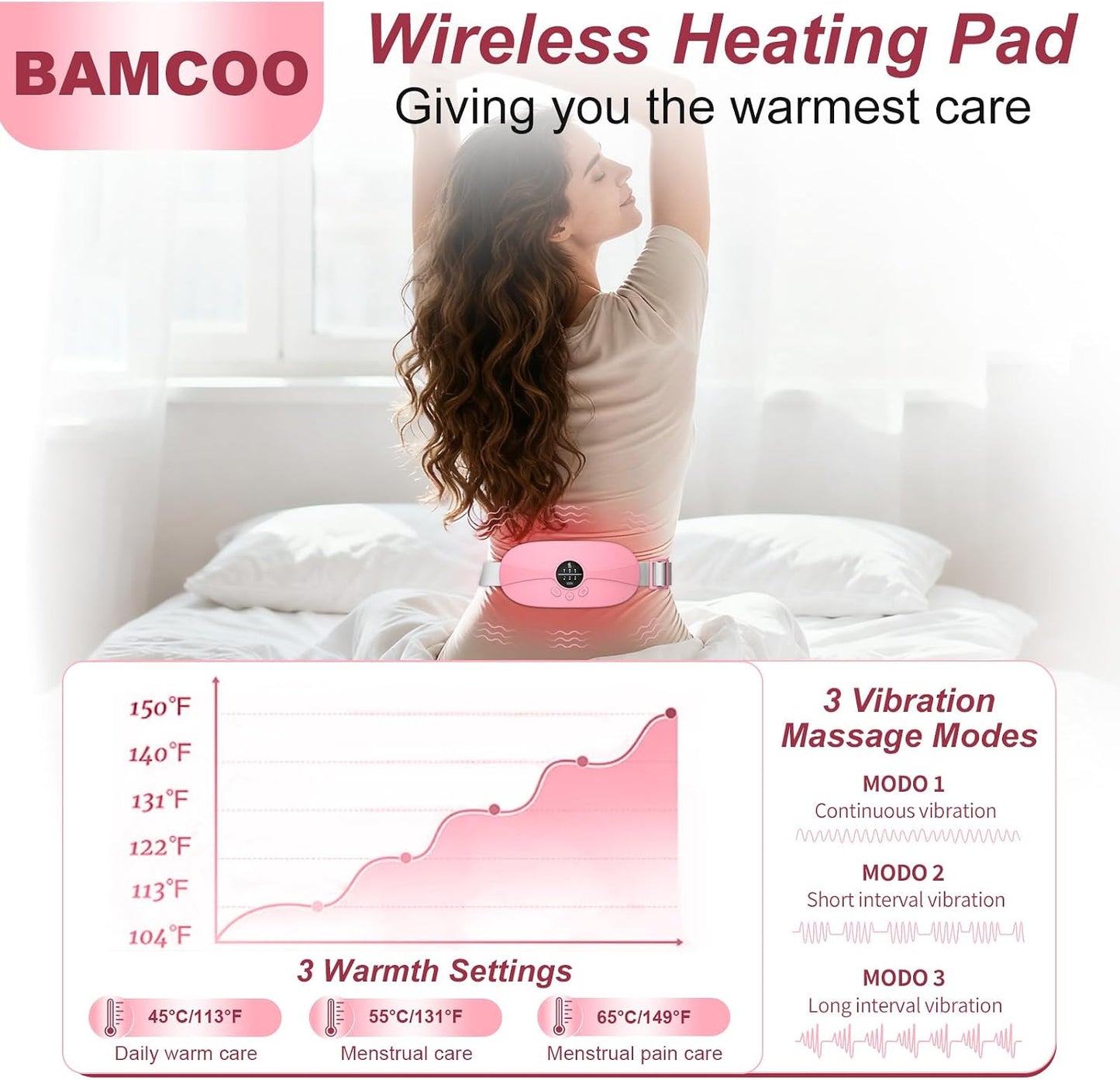 Portable Heating Pad for Cramps, Small Pink Heating Pad for Women