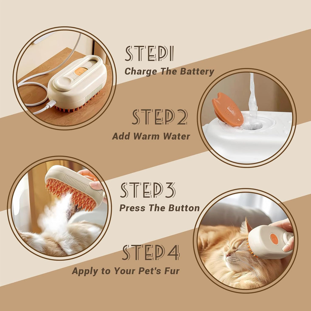 Cat Brush Cat Steam Brush Rechargeable Steamy Pet Grooming for Shedding, Water Spray Massage Brushs, Dog Hair Removal Self Cleaning Brushs Steamer Wet Spa Comb (White)