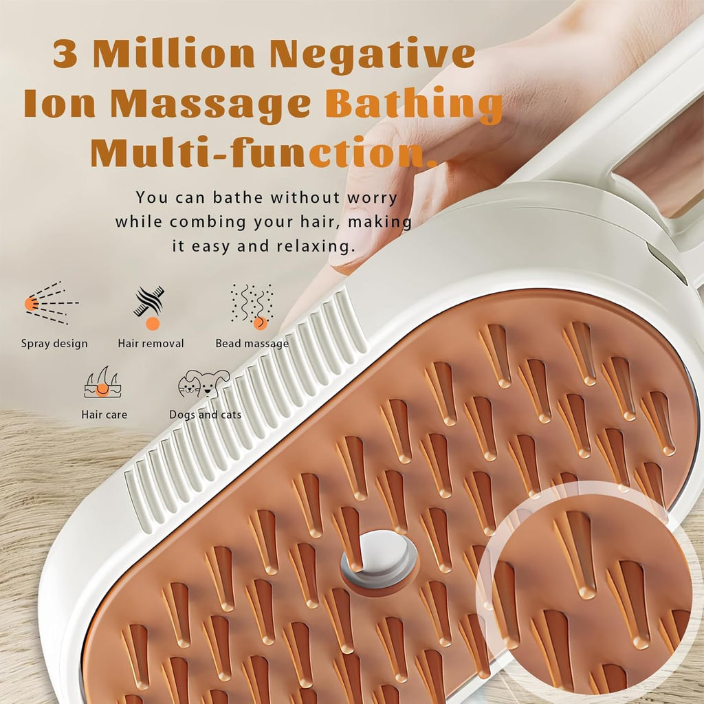 Cat Brush Cat Steam Brush Rechargeable Steamy Pet Grooming for Shedding, Water Spray Massage Brushs, Dog Hair Removal Self Cleaning Brushs Steamer Wet Spa Comb (White)