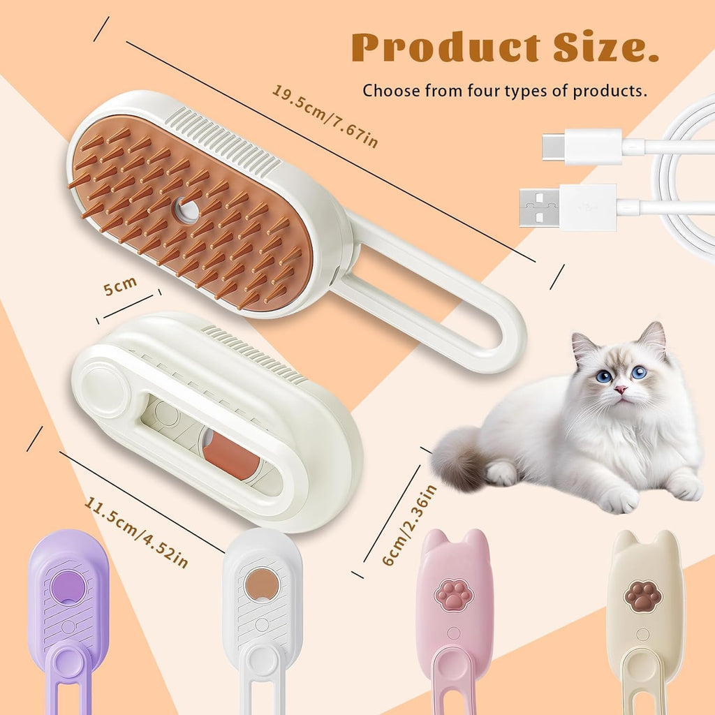 Cat Brush Cat Steam Brush Rechargeable Steamy Pet Grooming for Shedding, Water Spray Massage Brushs, Dog Hair Removal Self Cleaning Brushs Steamer Wet Spa Comb (White)