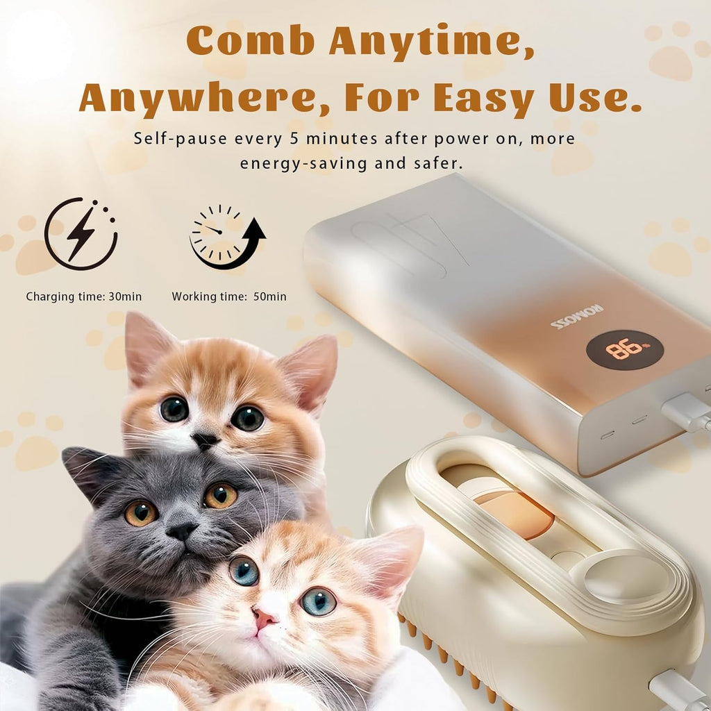 Cat Brush Cat Steam Brush Rechargeable Steamy Pet Grooming for Shedding, Water Spray Massage Brushs, Dog Hair Removal Self Cleaning Brushs Steamer Wet Spa Comb (White)